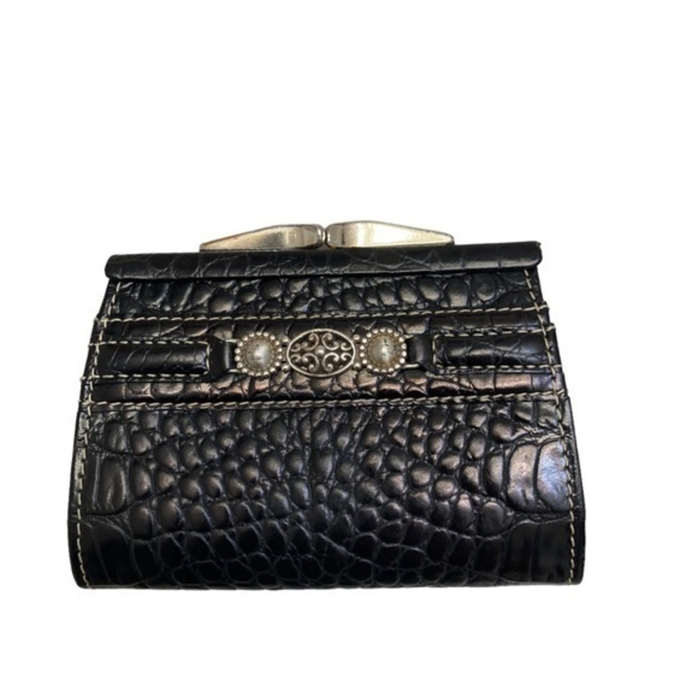 Brighton black embossed leather kisslock coin bag